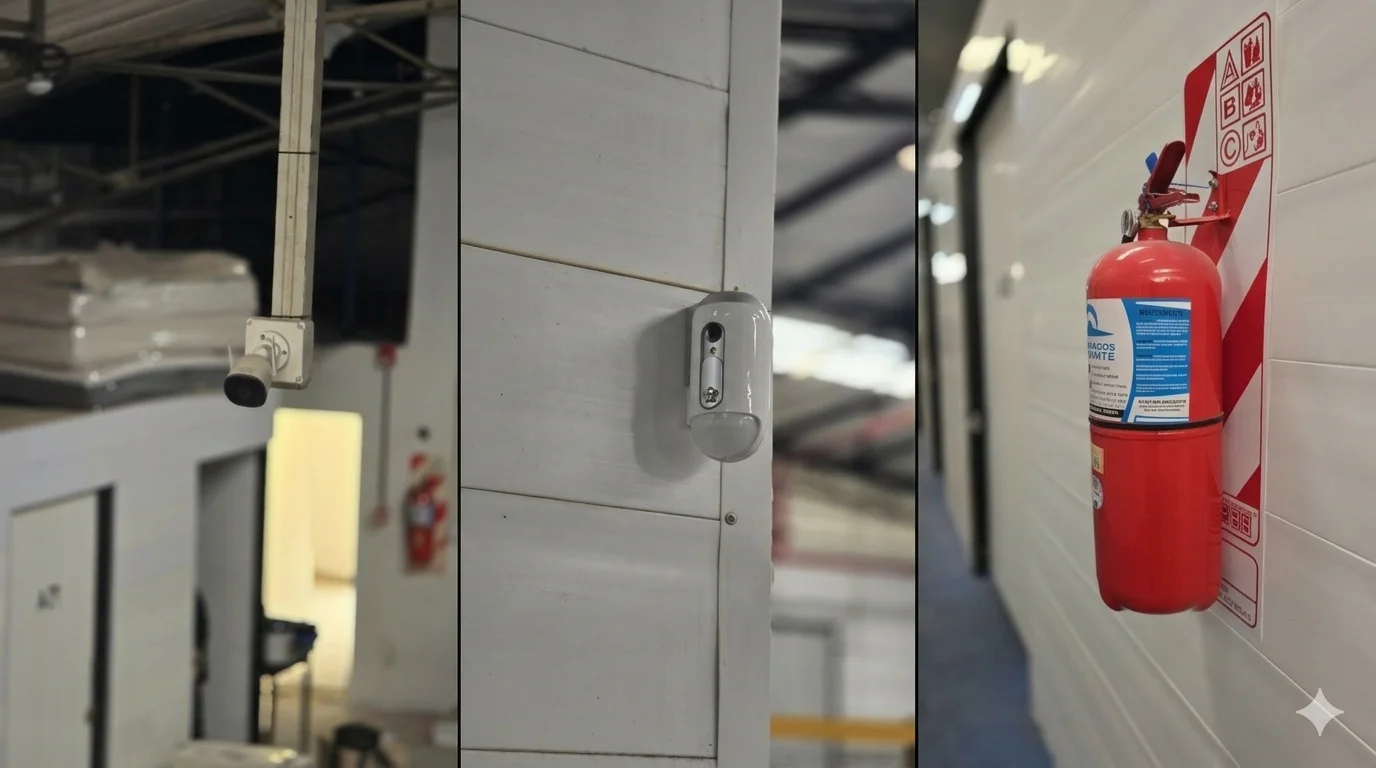 Sistema de seguridad: cámara, sensor y matafuegos